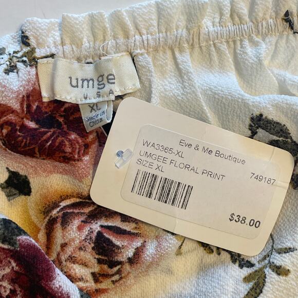 Umgee NEW Off Shoulder Bell Sleeve Top Womens XL Ivory Floral Flowy Boho NWT - Picture 6 of 9